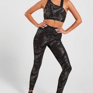 Nike Black and Gold Speckle Leggings and bra